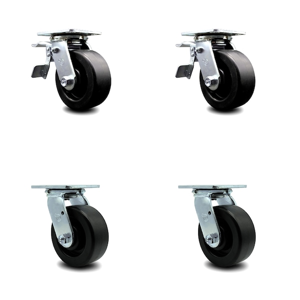 5 Inch Polyolefin Swivel Caster Set with Ball Bearing 2 Total Lock Brake SCC